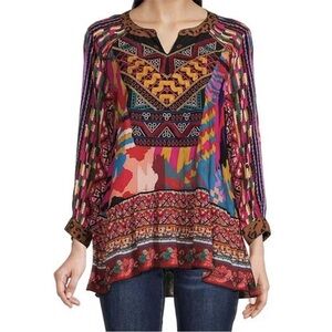 John Mark Multicolor geometric Bohemian Women tunic top Lagenlook artsy flowy L